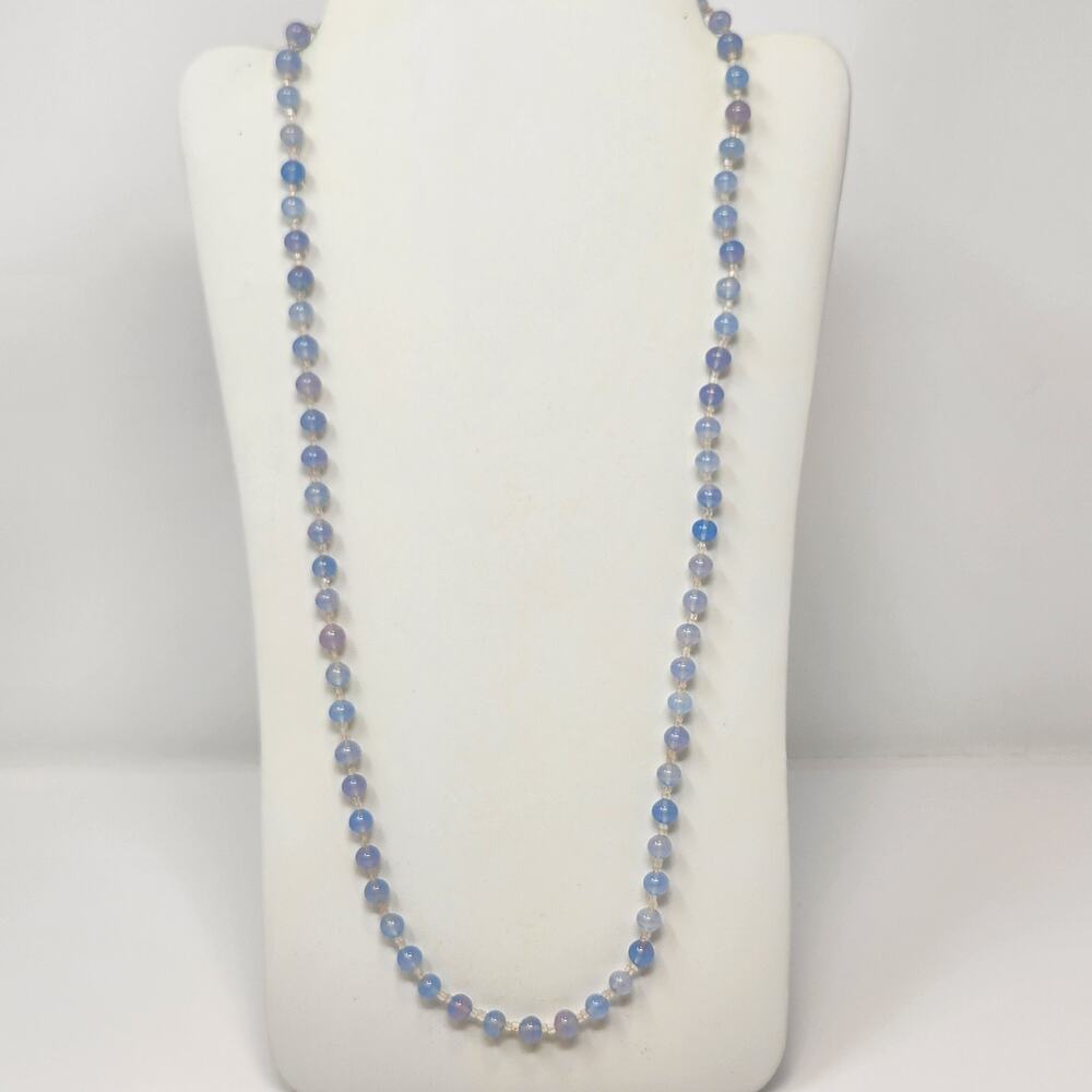 Miriam Haskell Blue Purple Translucent Glass Bead Strand Necklace MCM Vintage